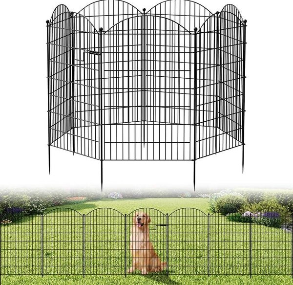 Kovový plot do zahrady, plot s tyčemi, plot pro psy, výška 100 cm, s brankou, 7 panelů, délka 4,6 m. Plot pro slepice, mobilní plot, ohraničovací plot pro domácí zvířata, bariéra pro zvířata, ohraničení pro dvůr