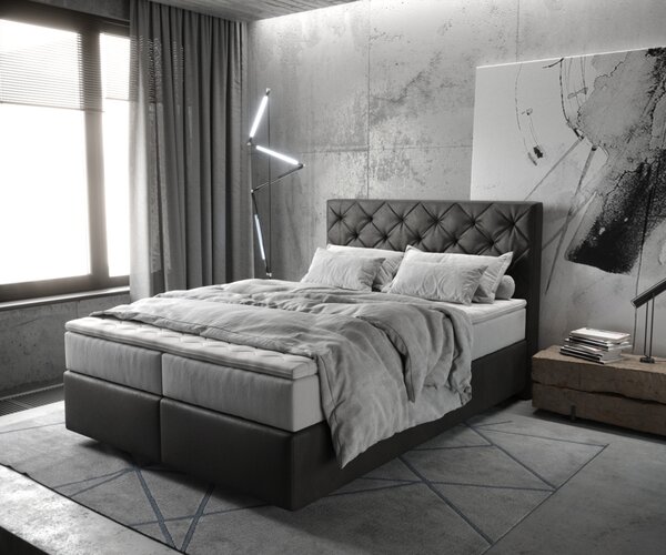 DELIFE Boxspring postel Dream-Great 140x200 cm mikrovlákno antracitová vintage s taštičkovou pružinovou matrací a visco topperem