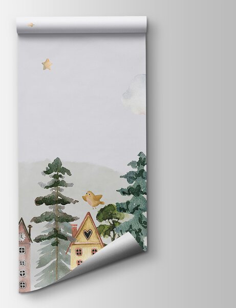 Fototapeta Akvarelová malba domů a stromů, Dětské fototapety, Populární fototapety, u98989 - Tapeko.co.cz