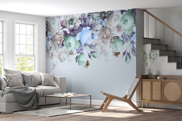 Fototapeta Elegantní květinové aranžmá s motýly, Fototapety s velkými květy, Populární fototapety, u39845v2 - Tapeko.co.cz