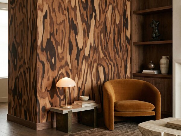 FUGU Luxusní hnědá designová art tapeta – Ettore Walnut Materiál: Digitální eko vlies - klasická tapeta nesamolepicí