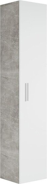 Skříňka do koupelny Pluto, 30 x 30 x 150 cm, betonová šedá barva s matným bílým povrchem - vysoká skříňka s 1 dvířkem