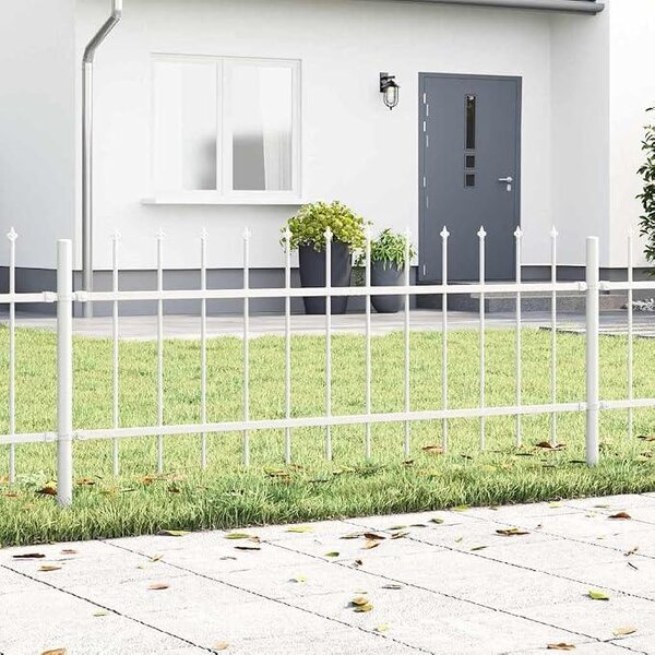 Plotový panel, 5 kusů, bílý, rozměry 8,5 x 0,6 m. Ocelový plotový panel s práškovým nástřikem, kovová mříž, clona pro terasu, předzahrádku nebo pozemek. Robustní design s lamelami a povrchem odolným proti korozi