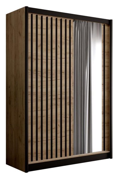 Šatní skříň se zrcadlem SANTINO 150x215x61 cm dub craft/černá