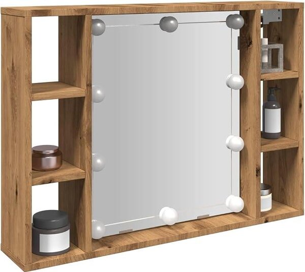 Zrcadlová skříňka s LED osvětlením, ručně vyrobená, rozměry 76 x 15 x 55 cm, vícevrstvá. Komoda, kuchyňská skříňka, úložná skříň do obývacího pokoje