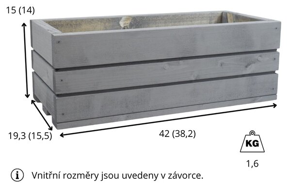 Proutídekorace Dřevěný truhlík z masivu - šedý 40 cm