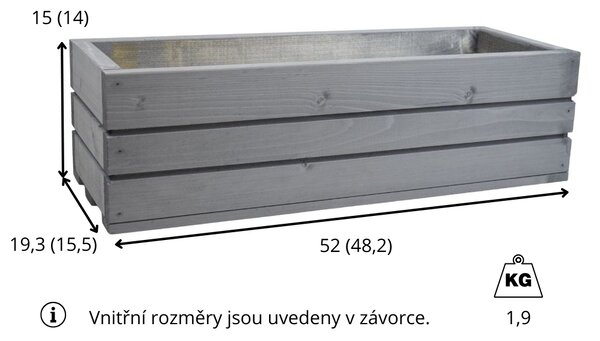 Proutídekorace Dřevěný truhlík z masivu - šedý 50 cm