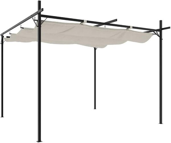 Pergola s posuvnou střechou, barva krémová, rozměry 295x292x230 cm - Krytá terasa s kovovou konstrukcí z oceli a hliníku, flexibilní stínidlo pro zahradu a terasu