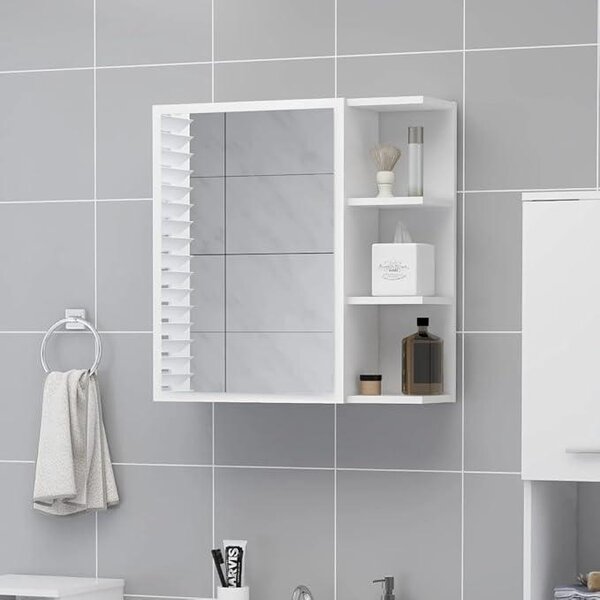 Zrcadlová skříňka, skříňka do koupelny, bílá, rozměry 62,5 x 20,5 x 64 cm, materiál: dřevovláknitá deska, vhodná do obývacího pokoje, jídelny, koupelny, předsíně, toalety, recepce