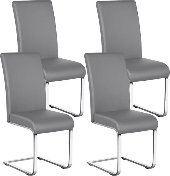 Jídelní židle, sada 4 kusů, moderní, ergonomické, otočné, s vysokou opěradlem, potažené umělou kůží, vhodné do kuchyně, jídelny, jako židle pro hosty, nosnost 135 kg, světle šedá barva