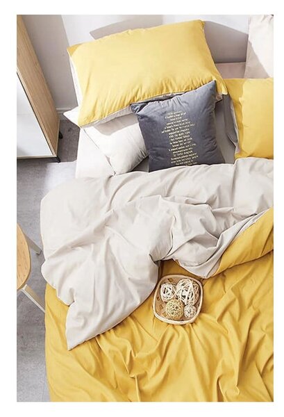 Žluto-krémové bavlněné povlečení na dvoulůžko/prodloužené s prostěradlem 200x220 cm – Mila Home