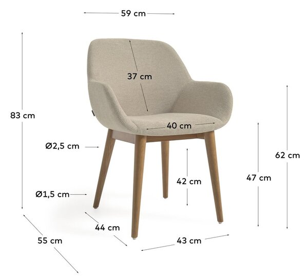 Béžové čalouněné jídelní křeslo s područkami Konna – Kave Home