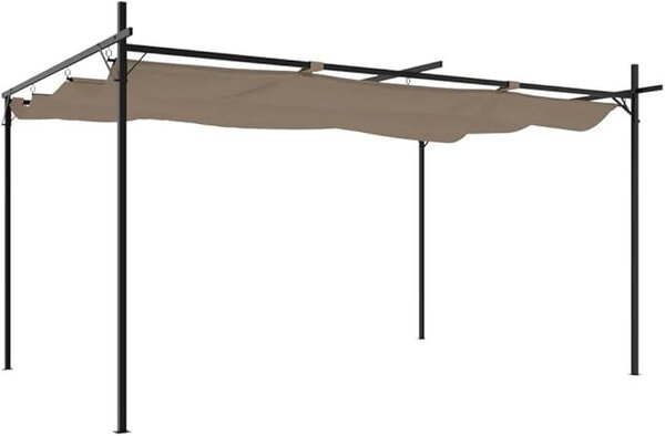 Pergola se sklopnou střechou, kovová konstrukce pro terasu a zahradu, stříška na terasu s nastavitelnou střechou, robustní konstrukce z oceli a hliníku, rozměry 395 x 292 x 230 cm, barva taupe