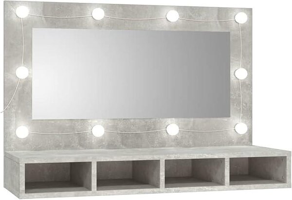 Zrcadlová skříňka s LED osvětlením, barva betonová šedá, rozměry 90 x 31,5 x 62 cm. Kosmetické zrcadlo, toaletní zrcadlo, nástěnná skříňka, skříňka do ložnice