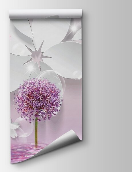 Fototapeta Fialové květy a motýli, 3D květinové fototapety, Populární fototapety, u70582 - Tapeko.co.cz