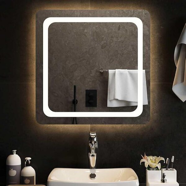 LED zrcadlo do koupelny, 60x60 cm, sklo, stupeň krytí IP65, kosmetické zrcadlo s USB portem 5 V, s 3 háčky, pro osvětlení koupelny, nástěnné, s jasným světlem
