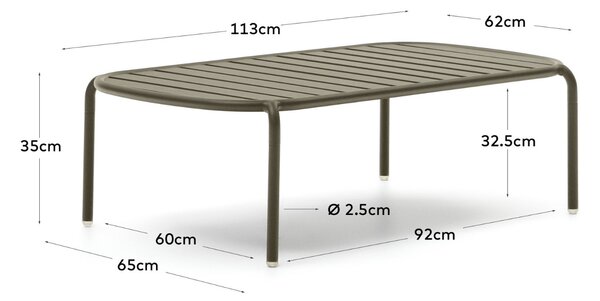 Kave Home Tmavě zelený kovový zahradní stolek Joncols 113 x 65 cm