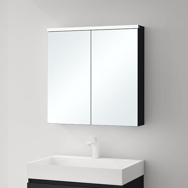 Zrcadlová skříňka do koupelny s LED osvětlením, rozměry 70x15x70 cm. Koupelnová skříňka v matné antracitové barvě, nástěnná skříňka do koupelny, zrcadlová skříňka – model 03