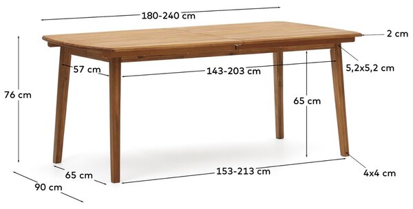 Akátový zahradní rozkládací jídelní stůl Kave Home Thianna 180/240 x 90 cm