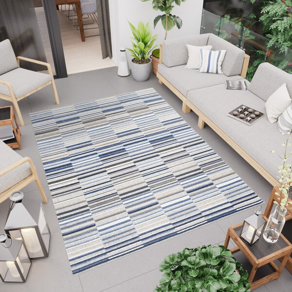 Makro Abra Moderní kusový koberec AVENTURA ED24A Proužky šedý modrý Rozměr: 80x200 cm