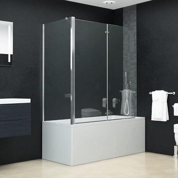 Vanová zástěna, 2x sklopná, bezpečnostní sklo ESG, rozměry 120x68x130 cm, chromované profily, elegantní sprchový kout pro vanu, snadná montáž s příslušenstvím