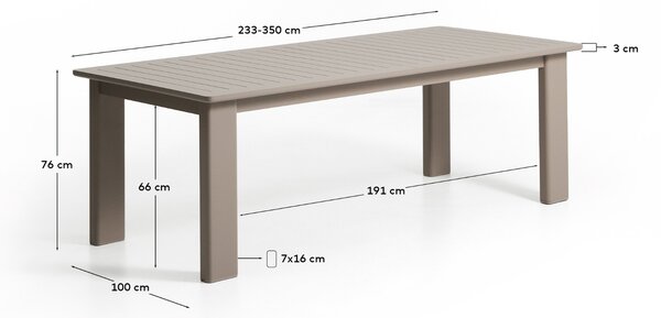 Kave Home Béžovošedý rozkládací zahradní stůl Livorno 233/350 x 100 cm