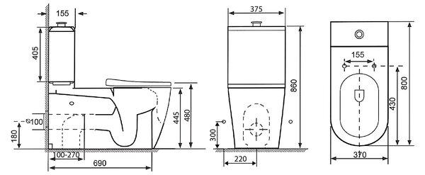 Sapho Sapho, DARIO RIMLESS WC kombi mísa s nádržkou, spodní/zadní odpad, bílá, MC102