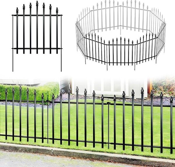 Dekorativní plot do zahrady, výška 66 cm, šířka 60 cm, 5 panelů, celková délka 3 metry, kovový plot odolný proti korozi, určený jako ochranný plot pro psy venku, k oddělení zahrady a okolní krajiny