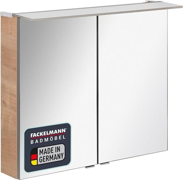 B.PERFEKT, zrcadlová skříňka, 80 cm, design AST-dub, 2 dveře s vnitřním zrcadlem, rozměry 80x69x15 cm, vyrobeno v Německu, včetně osvětlení