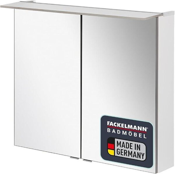 B.PERFEKT, zrcadlová skříňka, 80 cm – Korpus bílý, lamino, 2 dvířka, rozměry: 80x69x15 cm, vyrobeno v Německu, s LED osvětlením