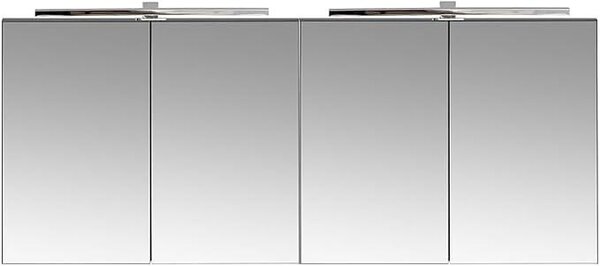 Zrcadlová skříňka se dvěma zrcadly, šířka 160 cm, LED osvětlení, matná černá barva, včetně zásuvky uvnitř