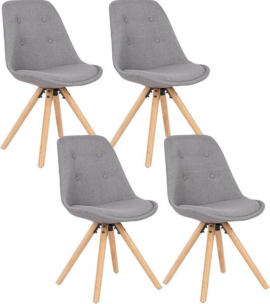 Jídelní židle, sada 4 kusů, kuchyňská židle, skandinávský design, židle k toaletnímu stolku, křeslo, čalouněná židle, retro design, čalouněná židle, sedák z lnu, šedá barva, model BH54gr-4
