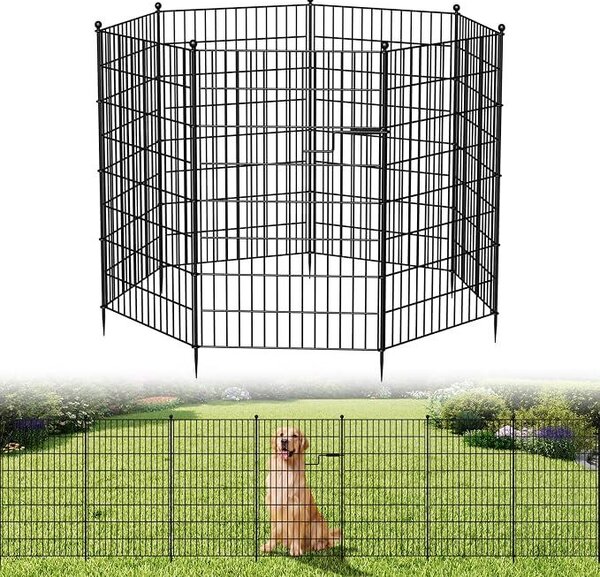 Kovový plot do zahrady, plot s tyčemi, plot pro psy, výška 100 cm, s brankou, 7 panelů, délka 4,6 m. Kuřecí plot, mobilní plot pro domácí zvířata, bariéra pro zvířata, ohraničení pro dvůr, terasu. Bez nutnosti kopání