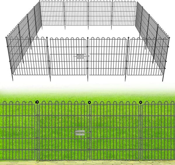 Dekorativní plot do zahrady, 10 panelů (celková délka 7,65 m), výška 60 cm, plot bez nutnosti kopání, vyrobený z nerezové oceli, sloužící jako bariéra proti zvířatům (např. králíkům) a jako dekorativní prvek pro dvůr, terasu a zahradu