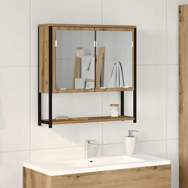 Zrcadlová skříňka do koupelny, Imitace "Artisan" (dubové dřevo), rozměry 60x16x60 cm, materiál: MDF. Koupelnová skříňka, zrcadlo, nástěnná skříňka pro kosmetiku a hygienické potřeby. Číslo produktu: 862224