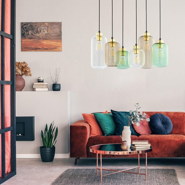 TK Lighting Marco závěsné svítidlo 6x15 W černá-zelená-hnědá 3328