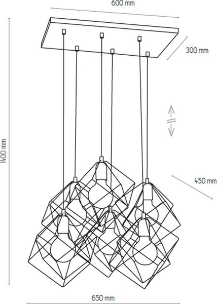 TK Lighting Alambre závěsné svítidlo 6x60 W černá-zlatá 2779