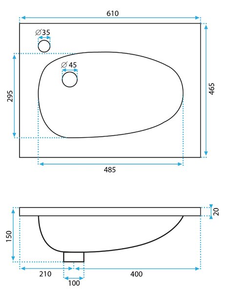 Rea Selena, konglomerátové zápustné umyvadlo 610x465 mm, bílá, REA-U6020