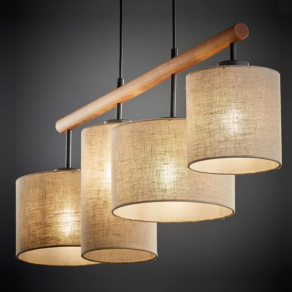 TK Lighting Deva Nature závěsné svítidlo 4x15 W černá-šedá/popelavá-dřevo-béžová 6108