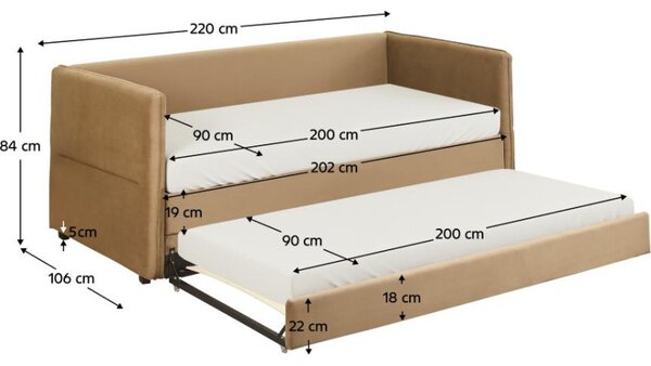 Kondela Postel s výsuvnou přistýlkou, hnědá, 90x200, TALNIA