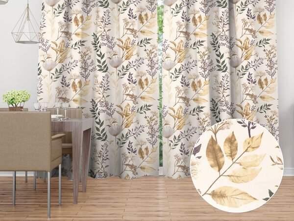 Biante Bavlněný závěs Sandra SA-544 Podzimní větvičky na krémovém 150x140 cm