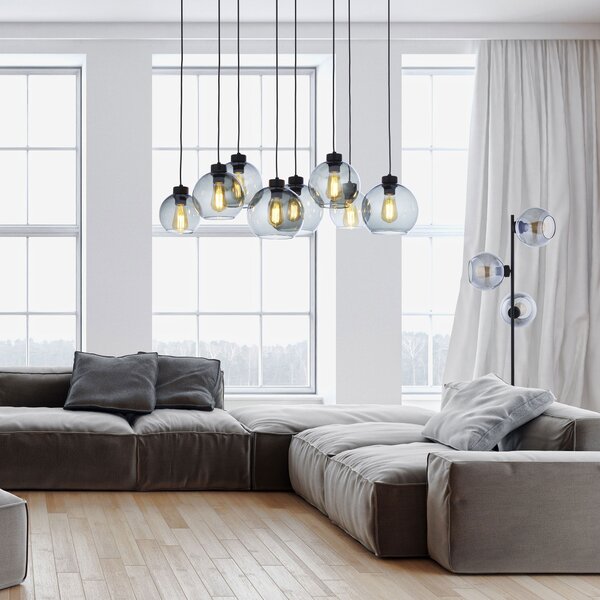 TK Lighting Černý závěsný lustr Cubus s kouřovými stínidly pro žárovku 8x E27 TK4113