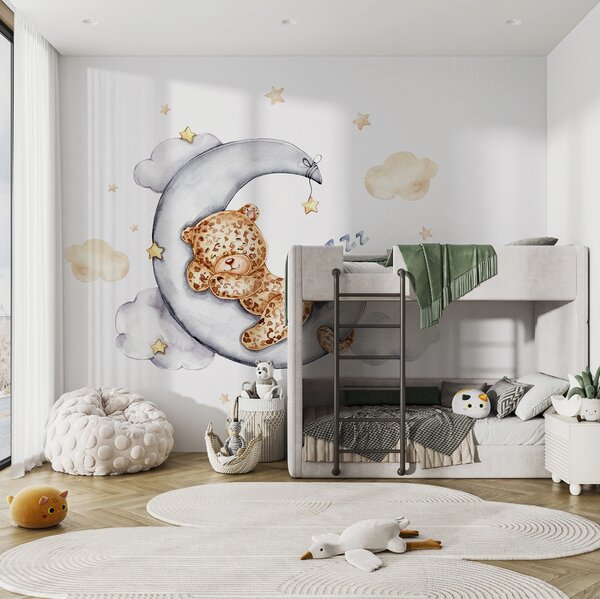 Fototapeta Medvídek spící na Měsíci, Fototapety pro novorozence, Populární fototapety, w00083 - Tapeko.co.cz