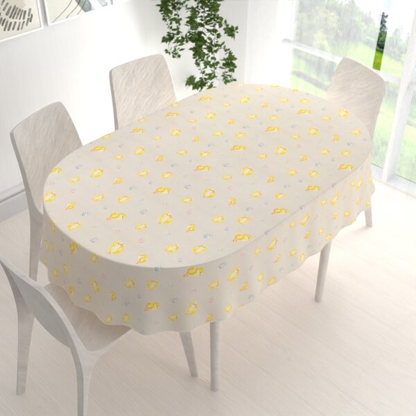Biante Velikonoční teflonový oválný ubrus TF-074 Kuřátka a kraslice na béžovém 120x140 cm