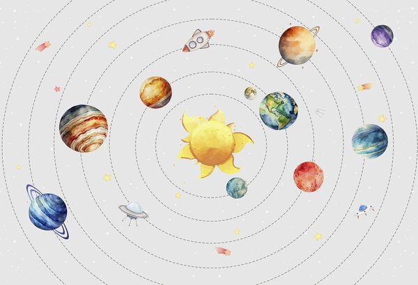 Fototapeta Sluneční soustava s planetami a hvězdami, Vesmírné fototapety, Populární fototapety, w00214 - Tapeko.co.cz
