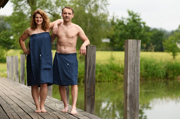 Nelly pánský lněný saunový kilt, barva modrá, velikost 82-125cm