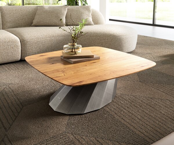 DELIFE Konferenční stolek Edge Boot 90x90 cm dub přírodní švýcarská hrana Parabi Metallic stříbrná