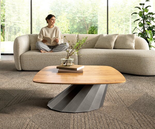 DELIFE Konferenční stolek Edge Boot 90x90 cm dub přírodní švýcarská hrana Parabi Metallic stříbrná