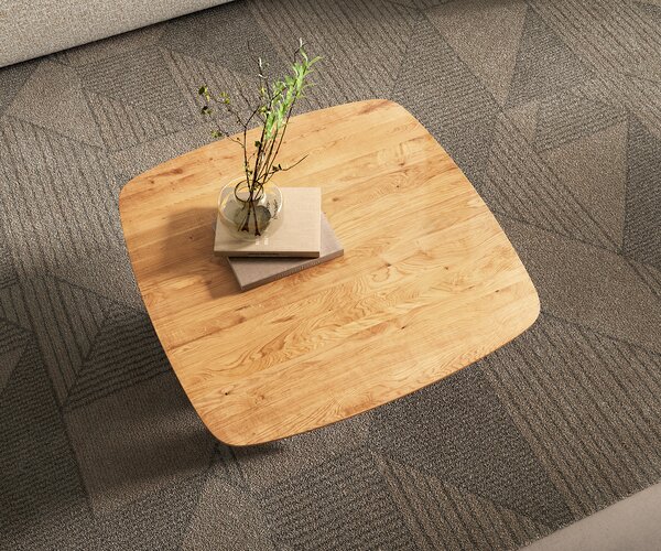 DELIFE Konferenční stolek Edge Boot 90x90 cm dub přírodní švýcarská hrana Parabi Metallic stříbrná