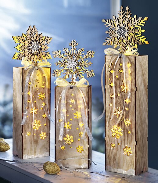 Weltbild LED dřevěné sloupky Sněhová vločka, sada 3 ks